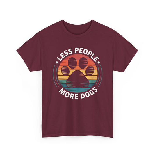"Less People More Dogs" Retro Paw Graphic Tee T-Shirt