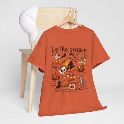 Tis The Season Halloween-Themed Unisex Heavy Cotton Tee, Festive Fall Shirt, Seasonal Graphic Tee, Perfect for Halloween Parties, Gifts
