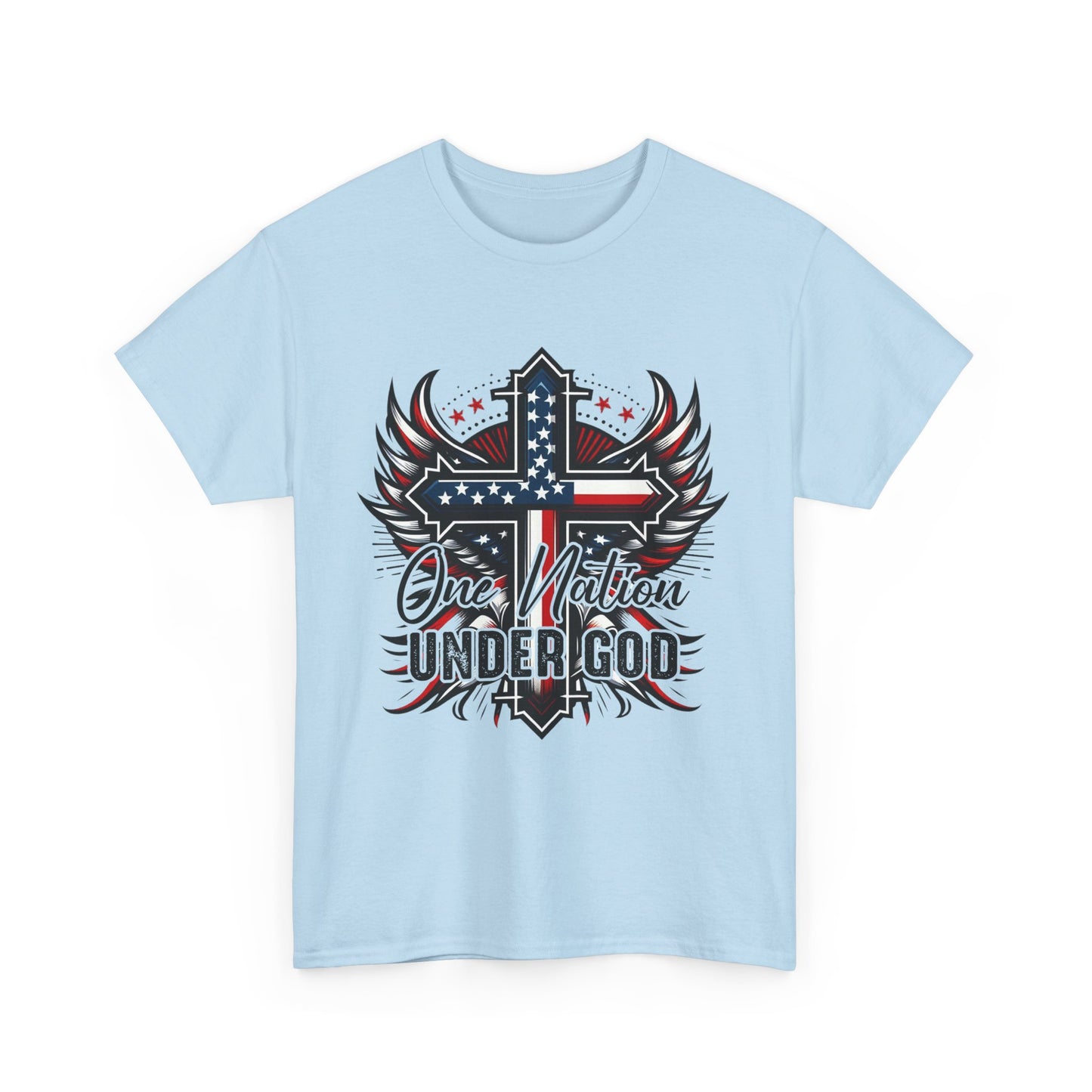 One Nation Under God Patriotic Faith Tee, Unisex Heavy Cotton Tee, Christian Apparel, Memorial Day Shirt, Independence Day Clothing, Gift for Believers