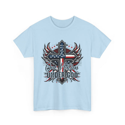 One Nation Under God Patriotic Faith Tee, Unisex Heavy Cotton Tee, Christian Apparel, Memorial Day Shirt, Independence Day Clothing, Gift for Believers