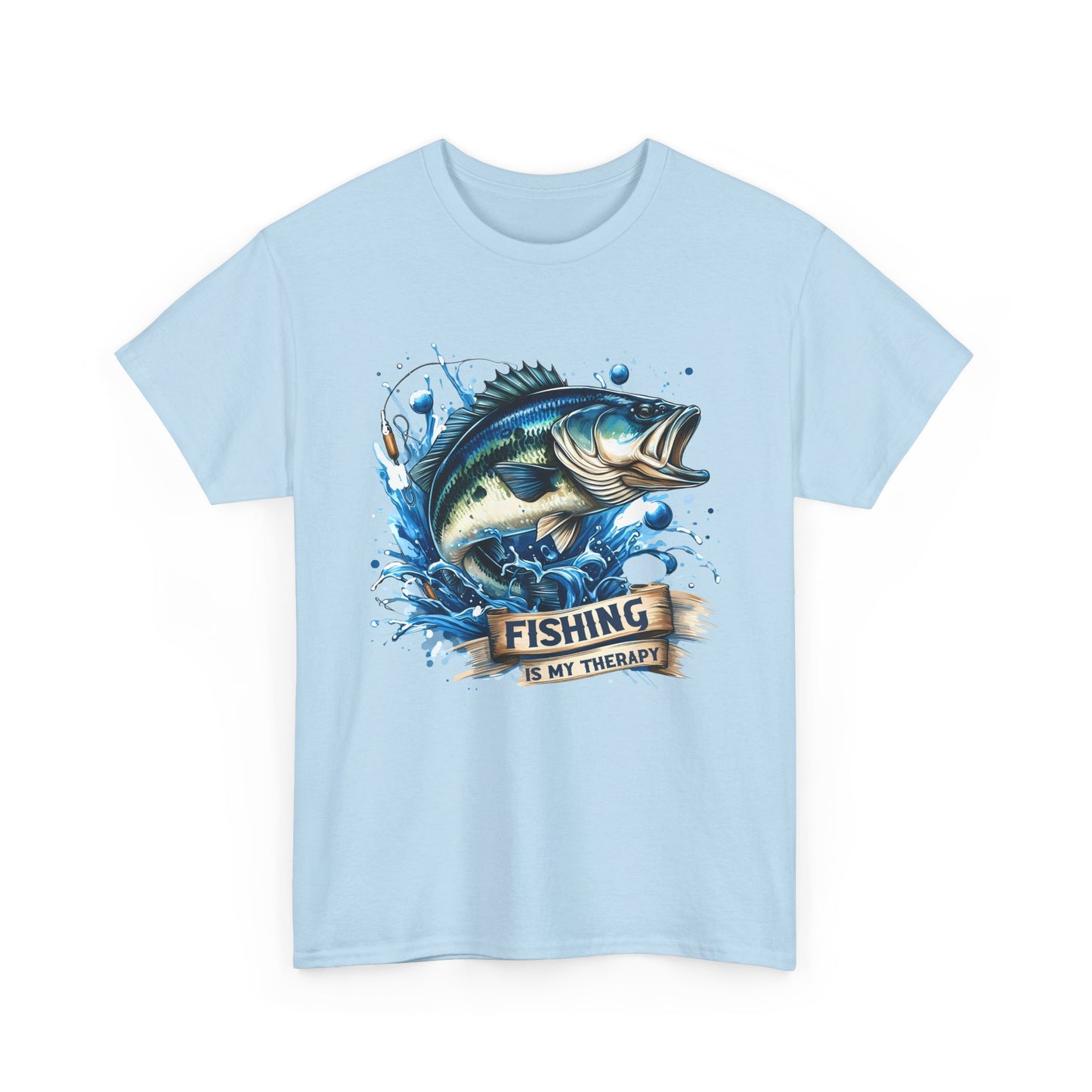 Fishing Is My Therapy Unisex Heavy Cotton Tee, Fishing Shirt, Outdoor Apparel, Gift for Fishermen, Comfortable Graphic Tee