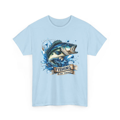 Fishing Is My Therapy Unisex Heavy Cotton Tee, Fishing Shirt, Outdoor Apparel, Gift for Fishermen, Comfortable Graphic Tee
