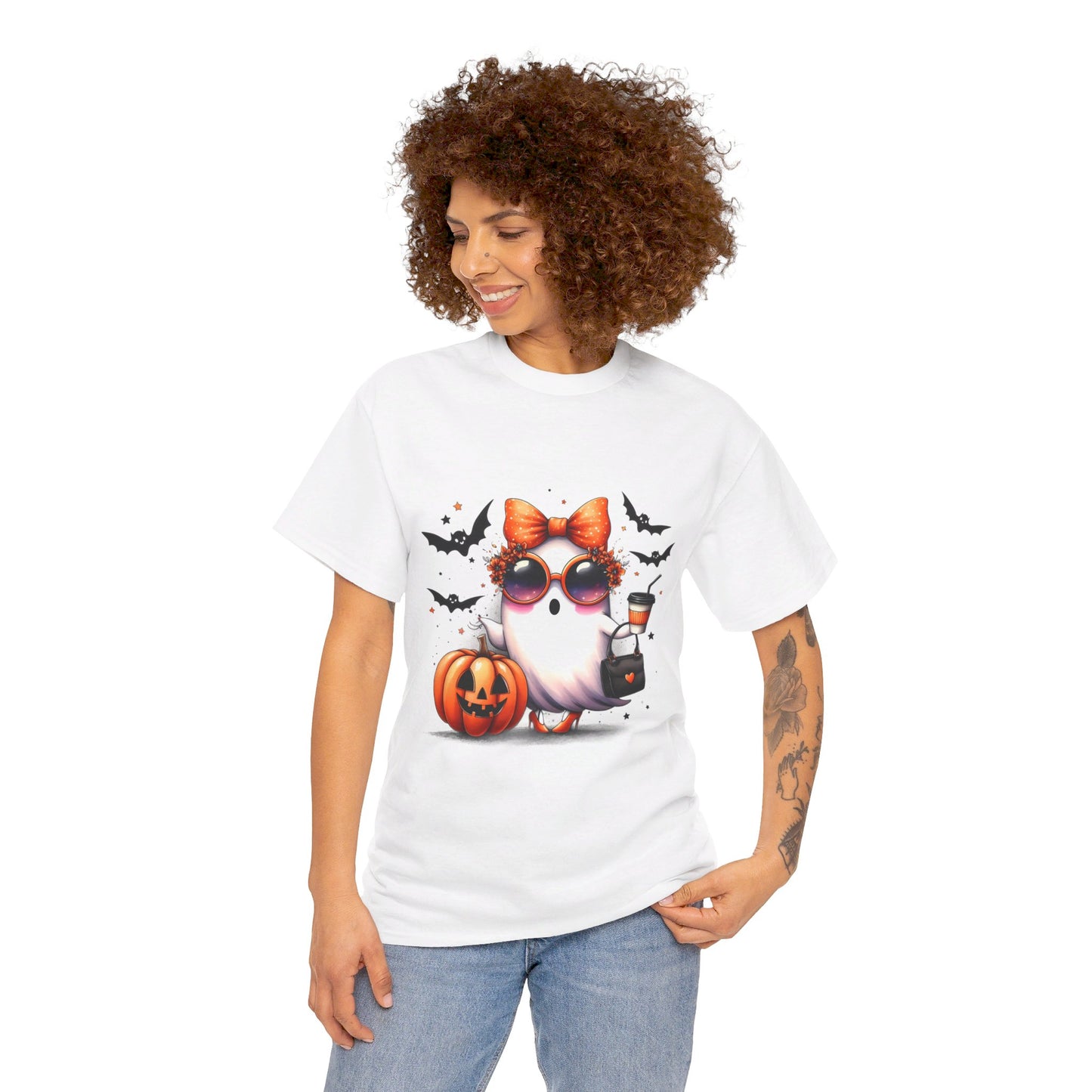 Coffee Girl Ghost Purse and Heals Unisex Heavy Cotton Tee