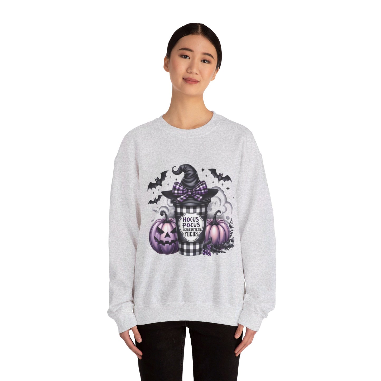 Hocus Pocus i need Coffee To Focus Unisex Heavy Blend™ Crewneck Sweatshirt