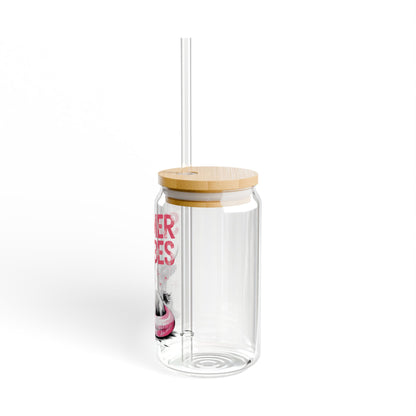 Summer Vibes Sipper Glass - 16oz with Bamboo Lid & Straw