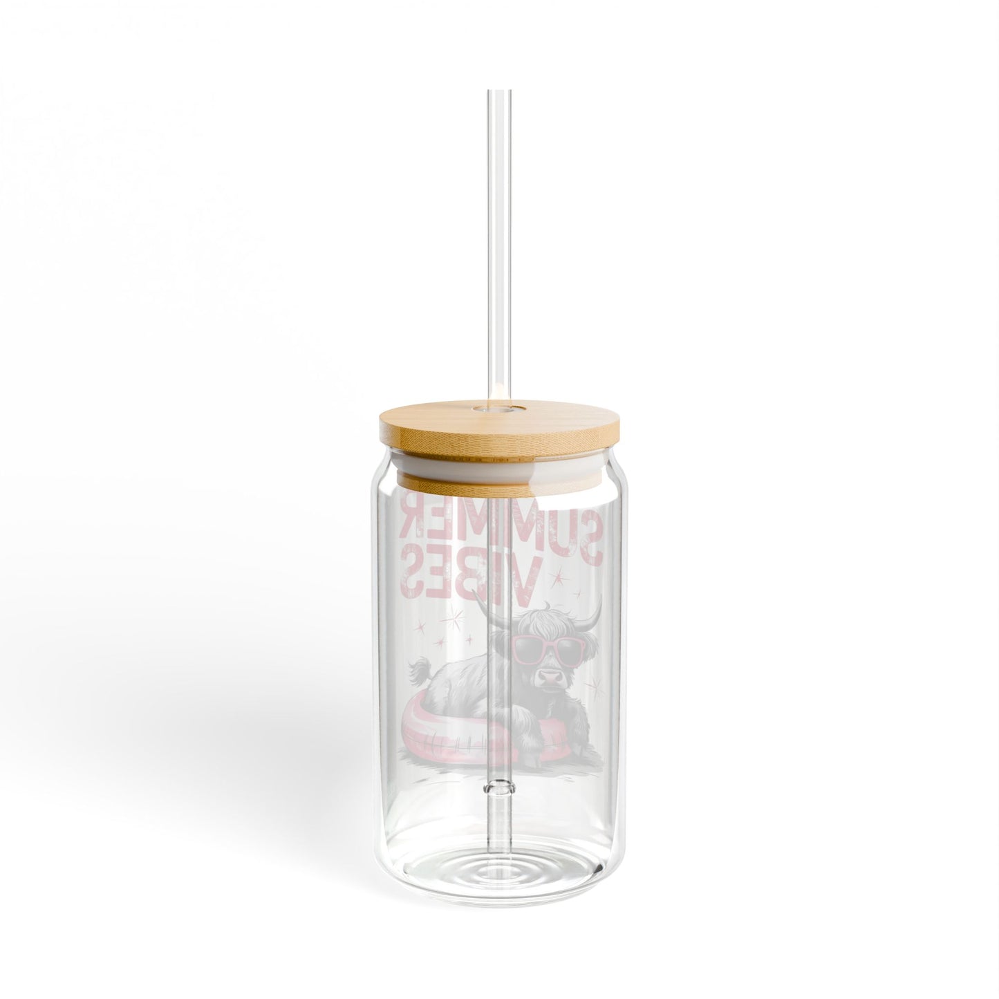 Summer Vibes Sipper Glass - 16oz with Bamboo Lid & Straw