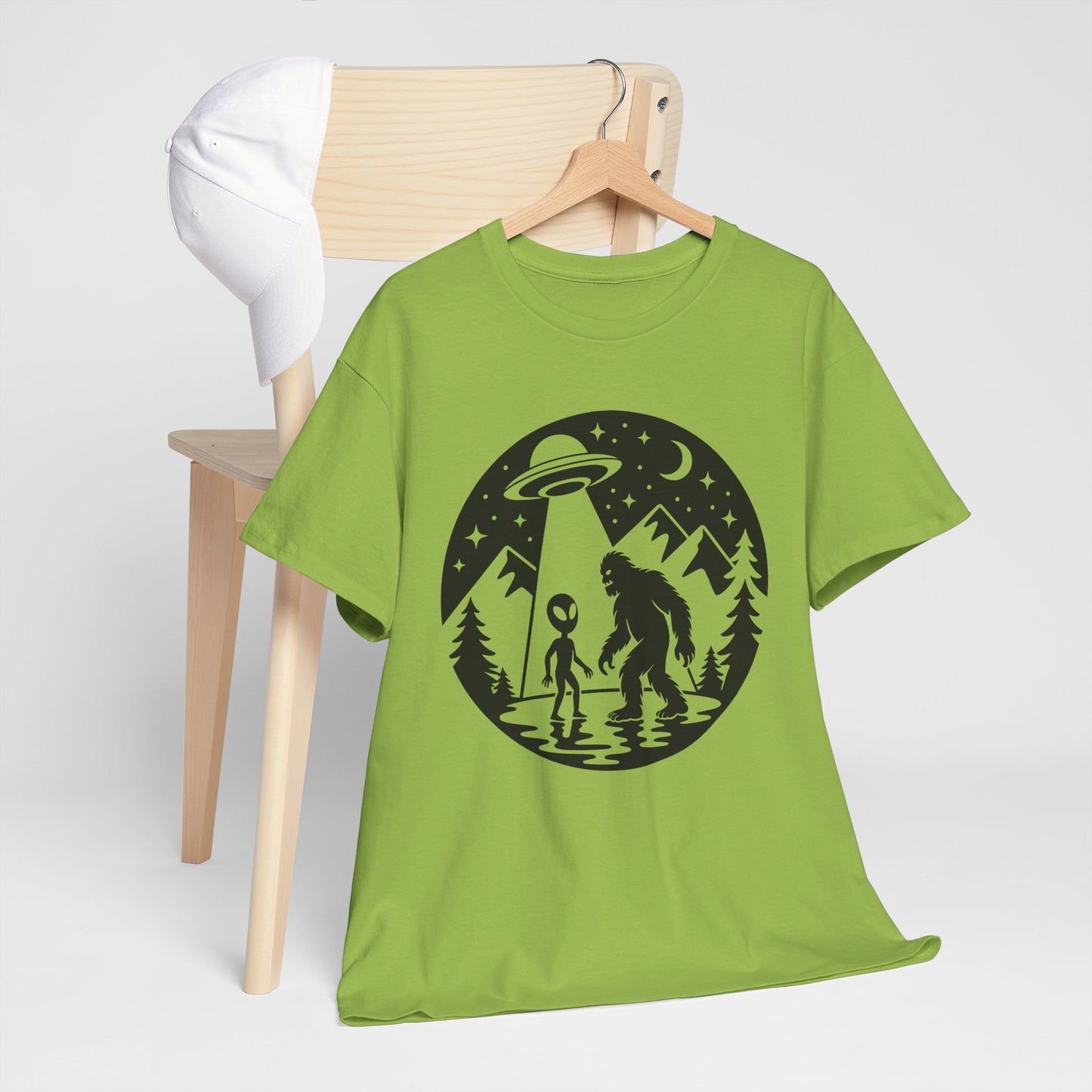 UFO & Bigfoot Adventure Tee - Unisex Cotton Shirt for Campers, Gift for UFO & Cryptid Lovers, Outdoorsy Apparel, Fun Alien Graphic T-Shirt