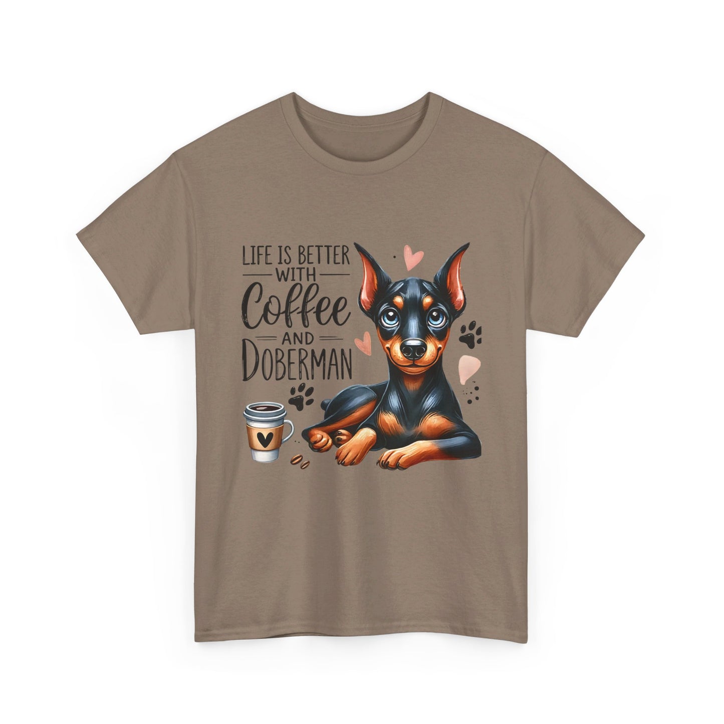 Life Is Better With Coffee And Doberman Unisex Heavy Cotton Tee