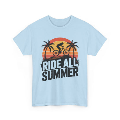 Ride All Summer T-Shirt — Retro Sunset Bike Tee for Cyclists