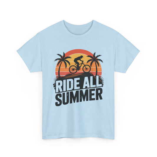 Ride All Summer T-Shirt — Retro Sunset Bike Tee for Cyclists