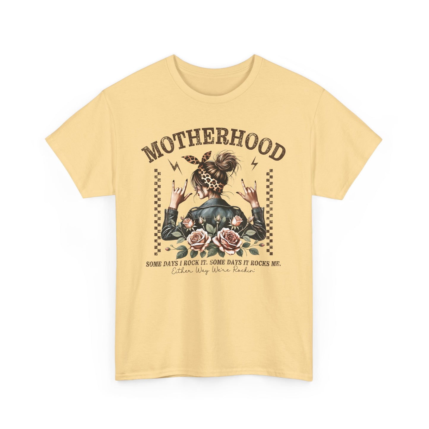 Motherhood Rocks Graphic Tee | Unisex Heavy Cotton T-Shirt for Moms | Fun Gift Idea