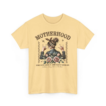 Motherhood Rocks Graphic Tee | Unisex Heavy Cotton T-Shirt for Moms | Fun Gift Idea