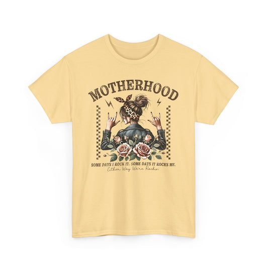 Motherhood Rocks Graphic Tee | Unisex Heavy Cotton T-Shirt for Moms | Fun Gift Idea