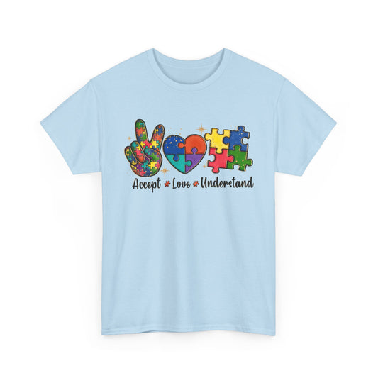Accept Love Understand Puzzle Design Unisex Heavy Cotton Tee