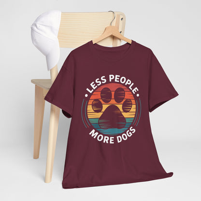 "Less People More Dogs" Retro Paw Graphic Tee T-Shirt