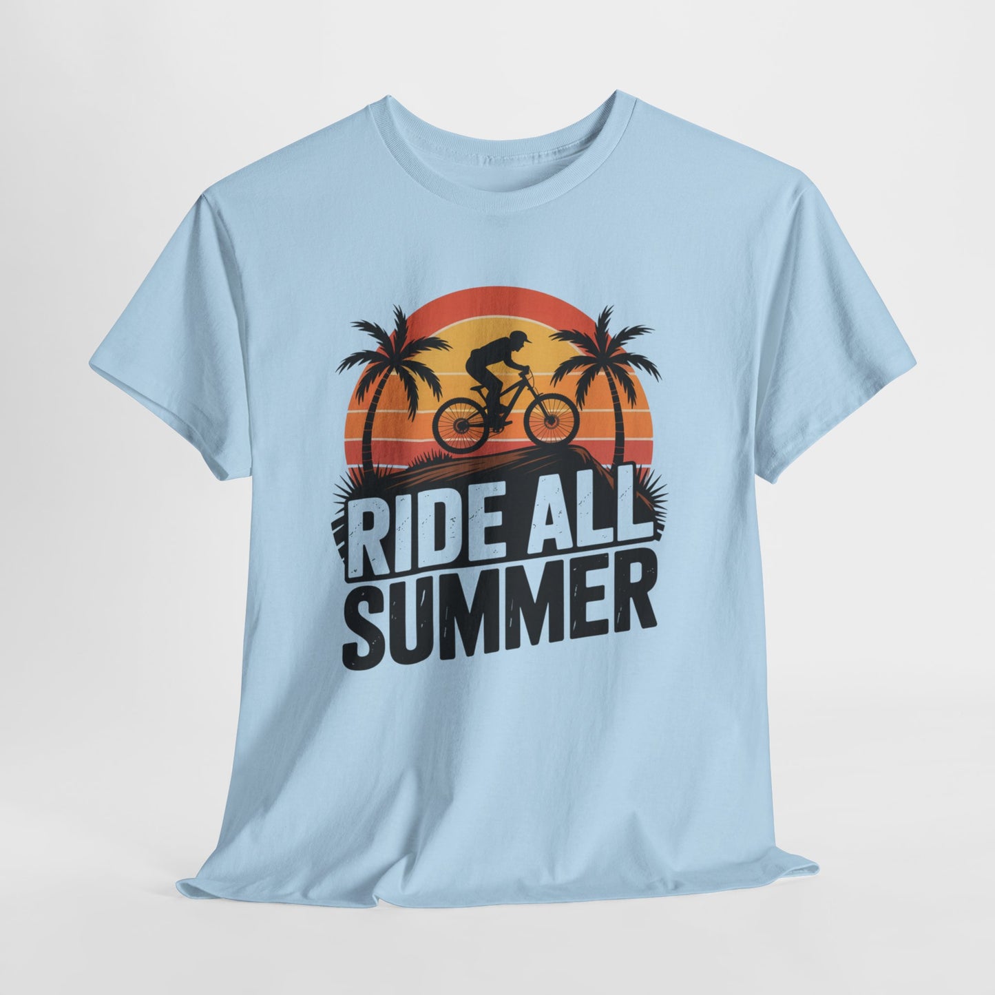 Ride All Summer T-Shirt — Retro Sunset Bike Tee for Cyclists