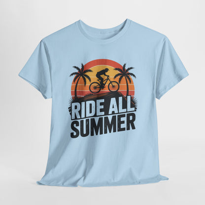Ride All Summer T-Shirt — Retro Sunset Bike Tee for Cyclists