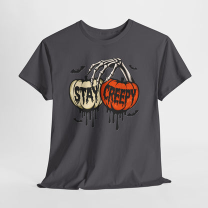 Stay Creepy Halloween Skeleton Graphic Tee, Spooky Shirt for Fall, Unisex Cotton Tee, Stay Creepy Shirt, Perfect Gift for Halloween