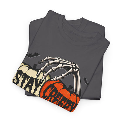 Stay Creepy Halloween Skeleton Graphic Tee, Spooky Shirt for Fall, Unisex Cotton Tee, Stay Creepy Shirt, Perfect Gift for Halloween