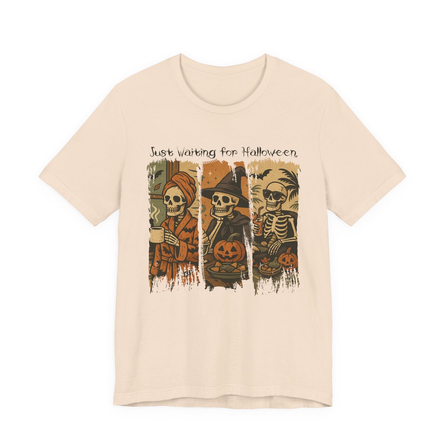 Just Waiting For Halloween Skeleton Tee, Unisex T-Shirt, Spooky Seasonal Wear, October Costume Top, Fun Fall Apparel