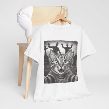 Spooky Cat Cemetery Graphic Tee, Unisex Halloween Shirt, Vintage Cat T-Shirt, Fun Cat Lovers Gift, Halloween Costume Top