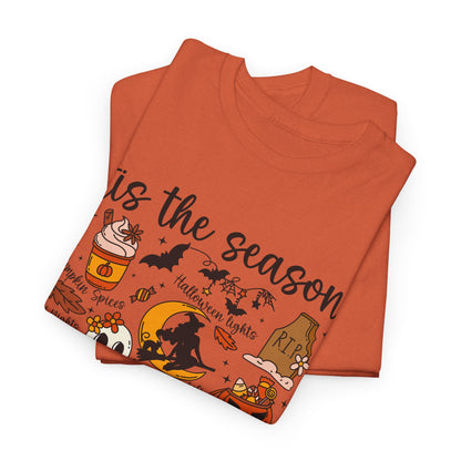 Tis The Season Halloween-Themed Unisex Heavy Cotton Tee, Festive Fall Shirt, Seasonal Graphic Tee, Perfect for Halloween Parties, Gifts