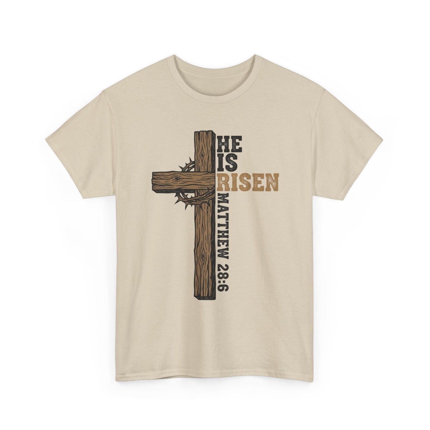He Is Risen Cross T‑Shirt — Matthew 28:6 Easter Christian Tee