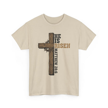 He Is Risen Cross T‑Shirt — Matthew 28:6 Easter Christian Tee