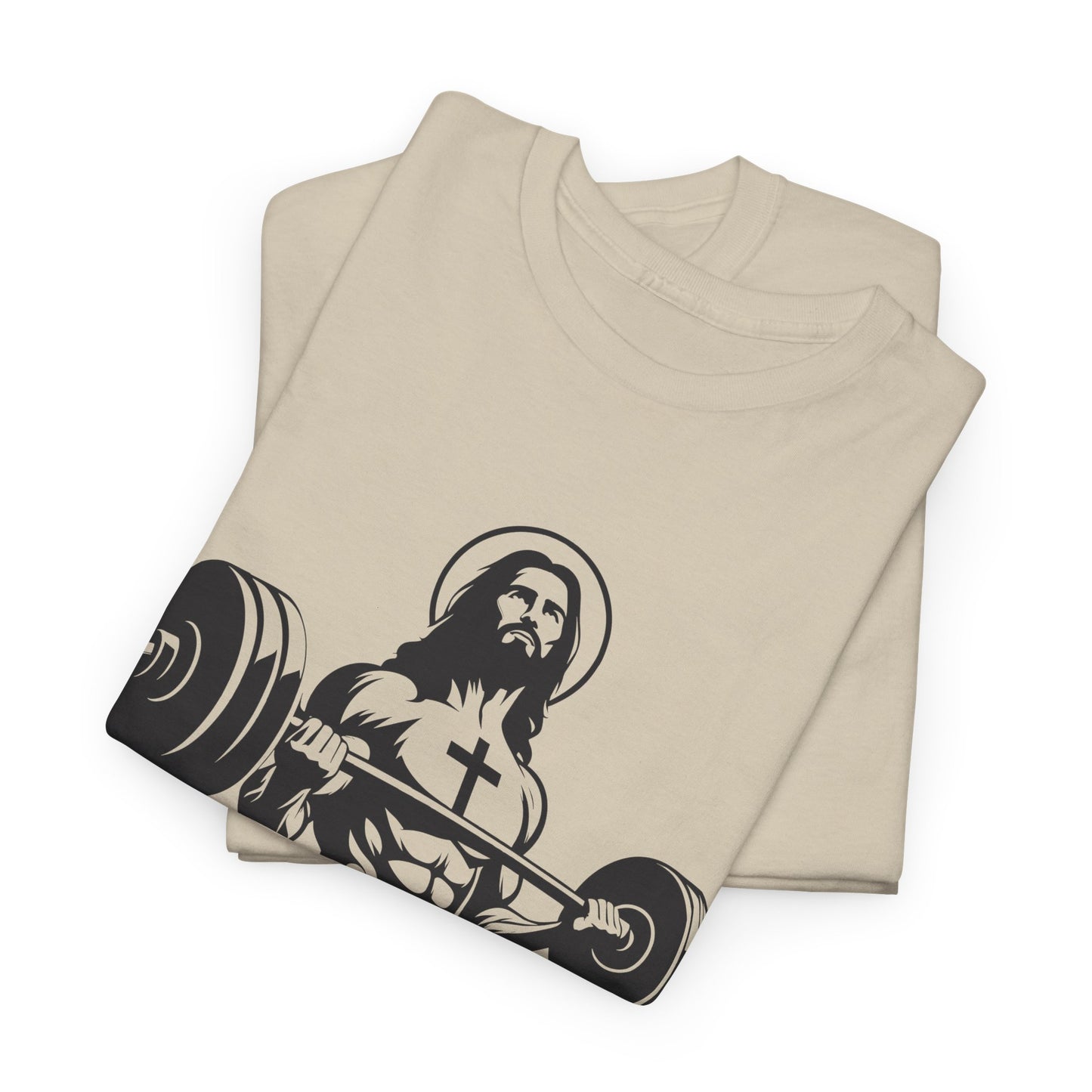 Jesus Lifting Weights T-Shirt — Christian Gym Tee