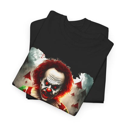 Spooky Clown Tee for Horror Fans, Unisex T-Shirt, Halloween Costume Top, Scary Graphic Shirt, Perfect for Horror Movie Night