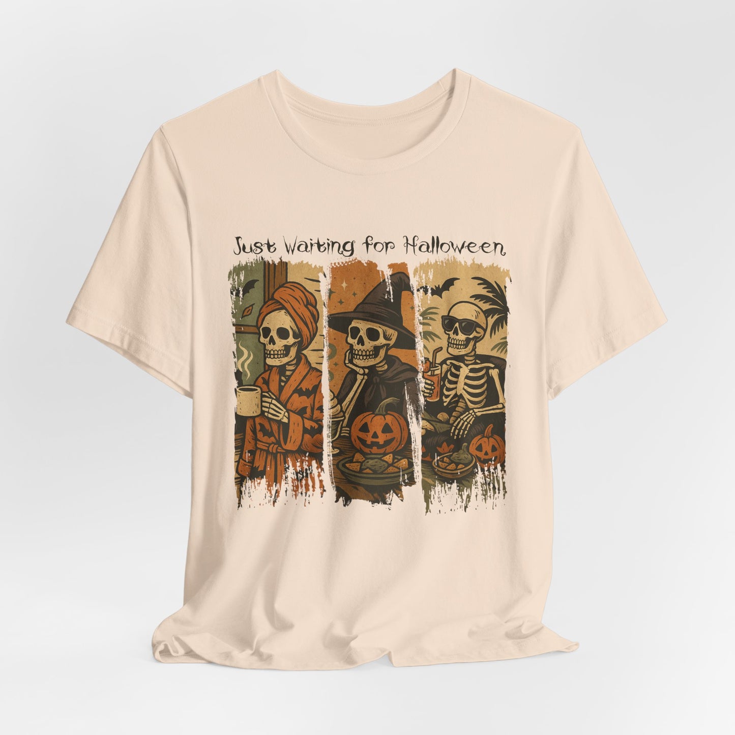 Just Waiting For Halloween Skeleton Tee, Unisex T-Shirt, Spooky Seasonal Wear, October Costume Top, Fun Fall Apparel