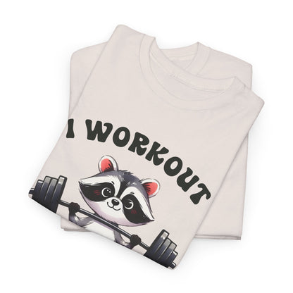 I Workout So I Can Eat Garbage Raccoon Tee - Unisex Heavy Cotton T-Shirt