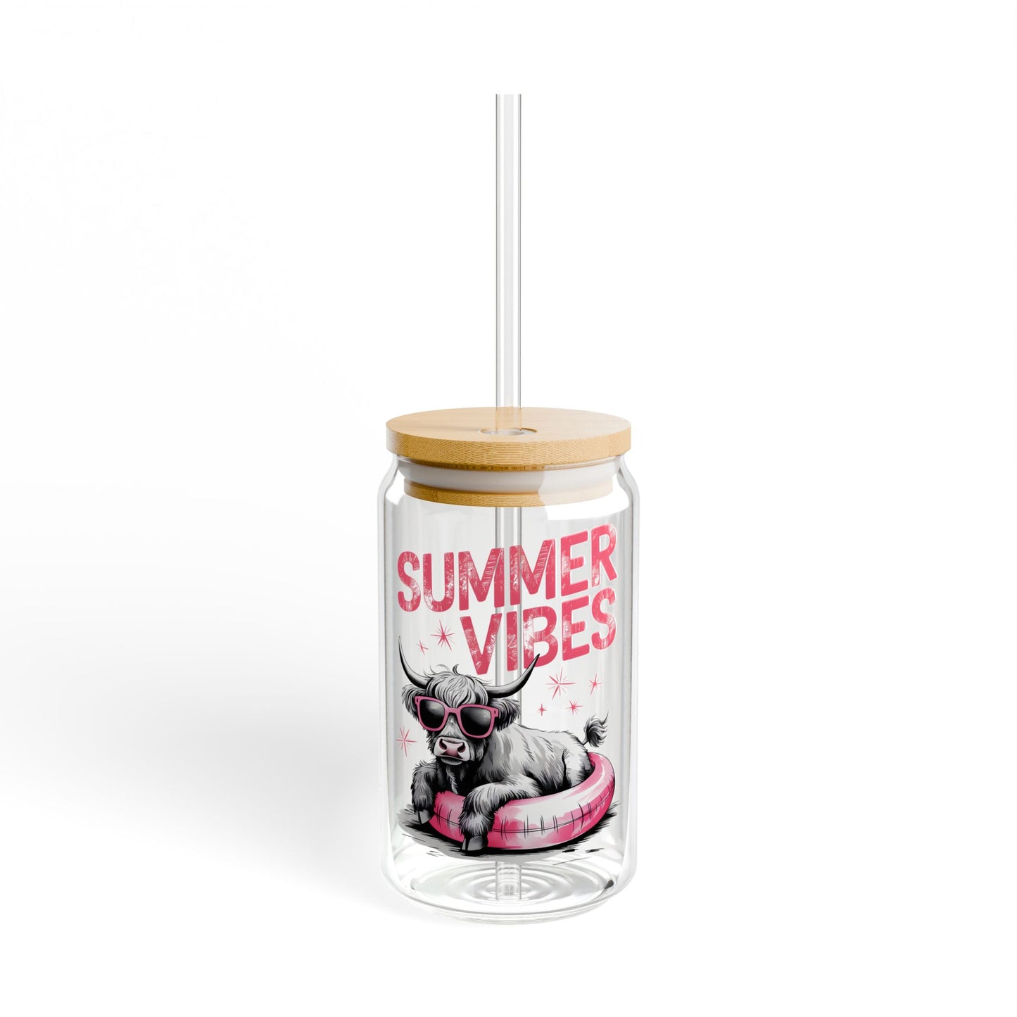 Summer Vibes Sipper Glass - 16oz with Bamboo Lid & Straw