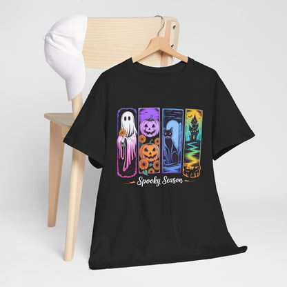 Spooky Season Unisex Heavy Cotton Tee, Halloween T-Shirt, Ghost and Pumpkin Shirt, Fall Apparel, Casual Wear, Party Outfit