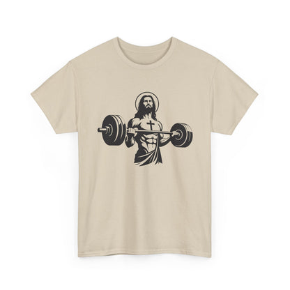 Jesus Lifting Weights T-Shirt — Christian Gym Tee