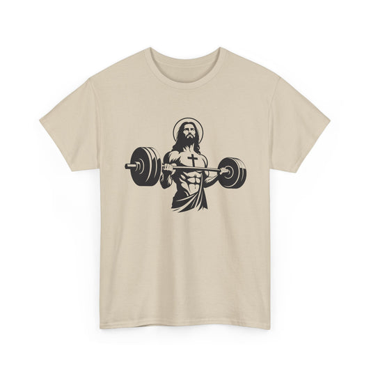 Jesus Lifting Weights T-Shirt — Christian Gym Tee