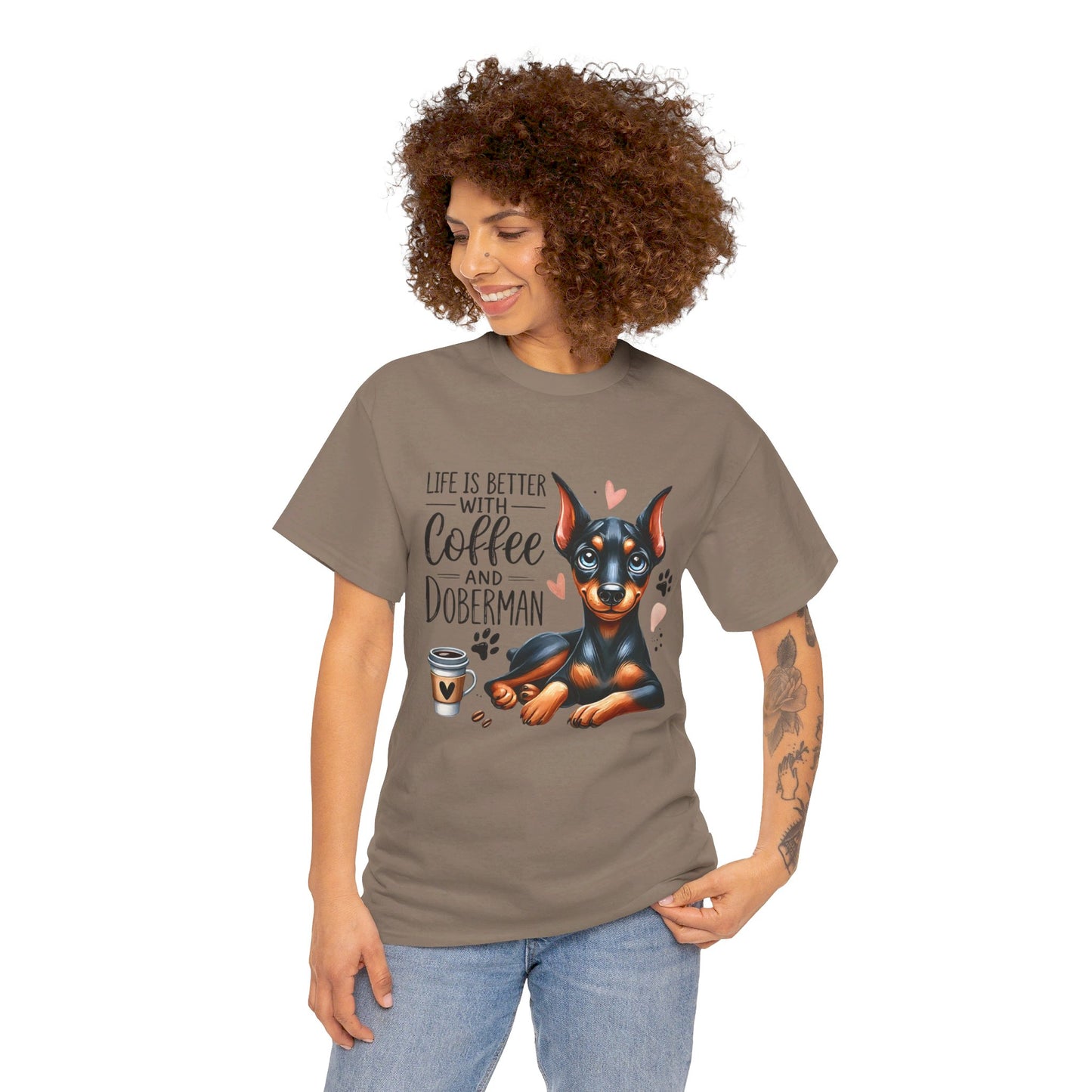 Life Is Better With Coffee And Doberman Unisex Heavy Cotton Tee