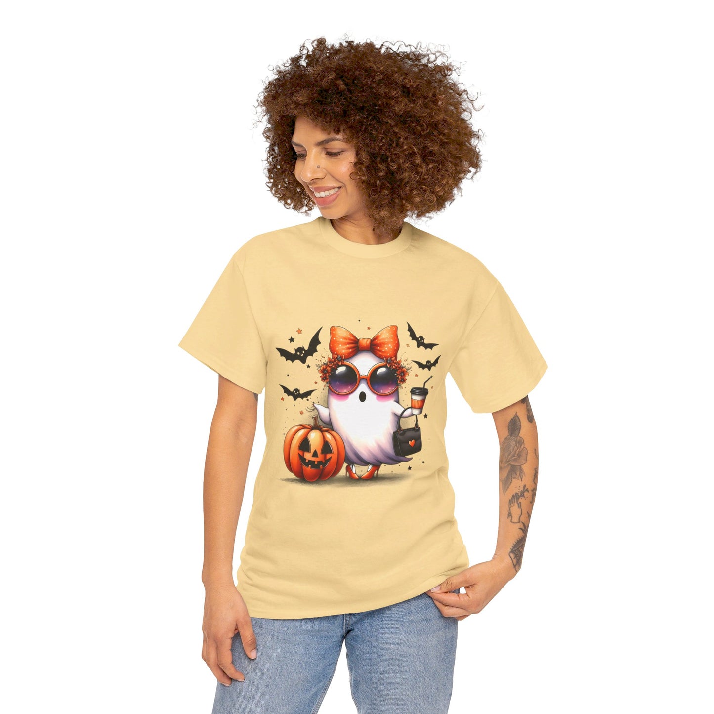 Coffee Girl Ghost Purse and Heals Unisex Heavy Cotton Tee