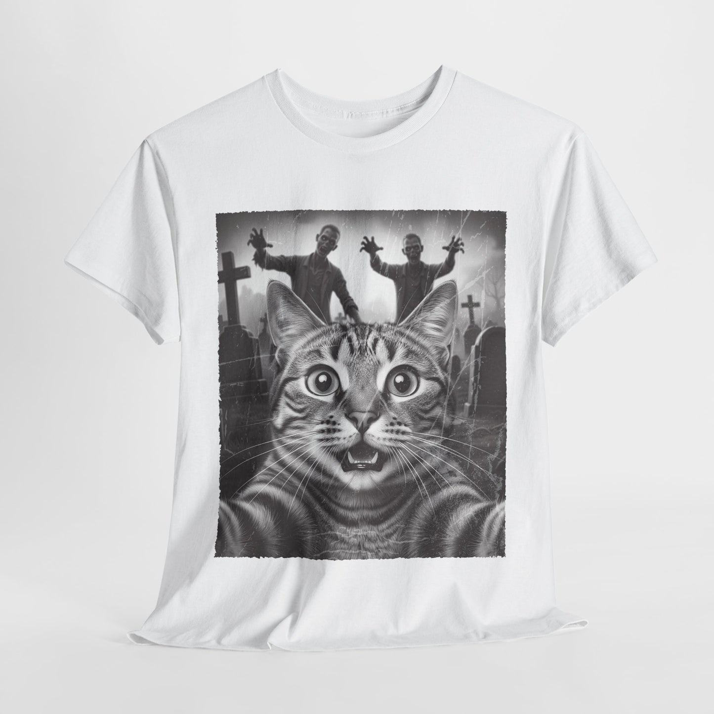 Spooky Cat Cemetery Graphic Tee, Unisex Halloween Shirt, Vintage Cat T-Shirt, Fun Cat Lovers Gift, Halloween Costume Top