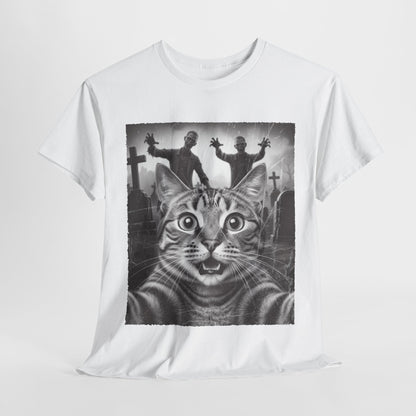 Spooky Cat Cemetery Graphic Tee, Unisex Halloween Shirt, Vintage Cat T-Shirt, Fun Cat Lovers Gift, Halloween Costume Top
