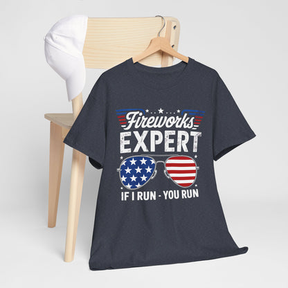 Fireworks Expert Unisex Heavy Cotton Tee, Patriotic July 4th Shirt, Summer BBQ T-shirt, Fun Independence Day Apparel, Casual Graphic Tee