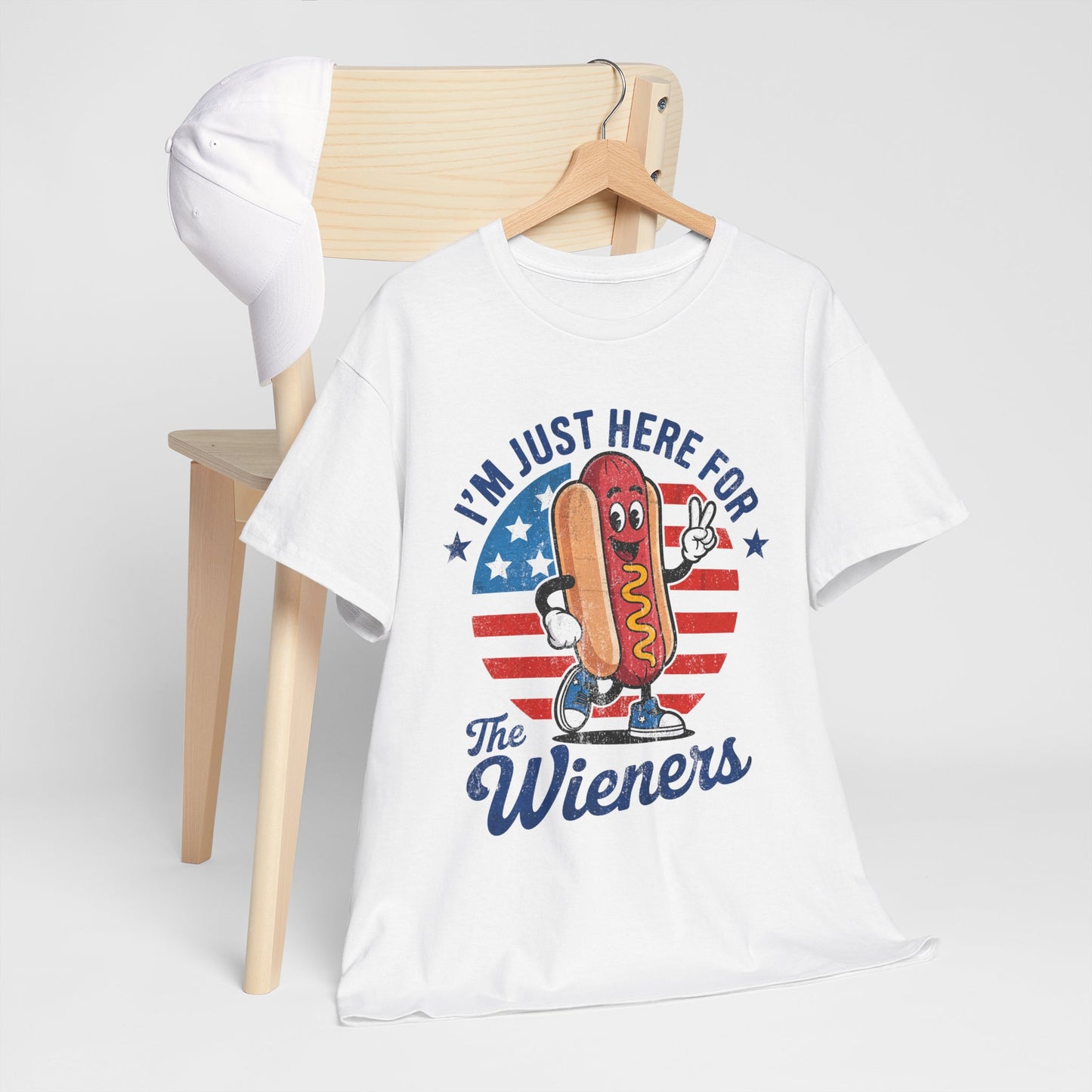 I'm Just Here For The Wieners Patriotic Humor Tee, Funny T-Shirt, BBQ Lover Gift, Summer Fun Shirt, Hot Dog Graphic Tee, 4th of July Celebration Apparel