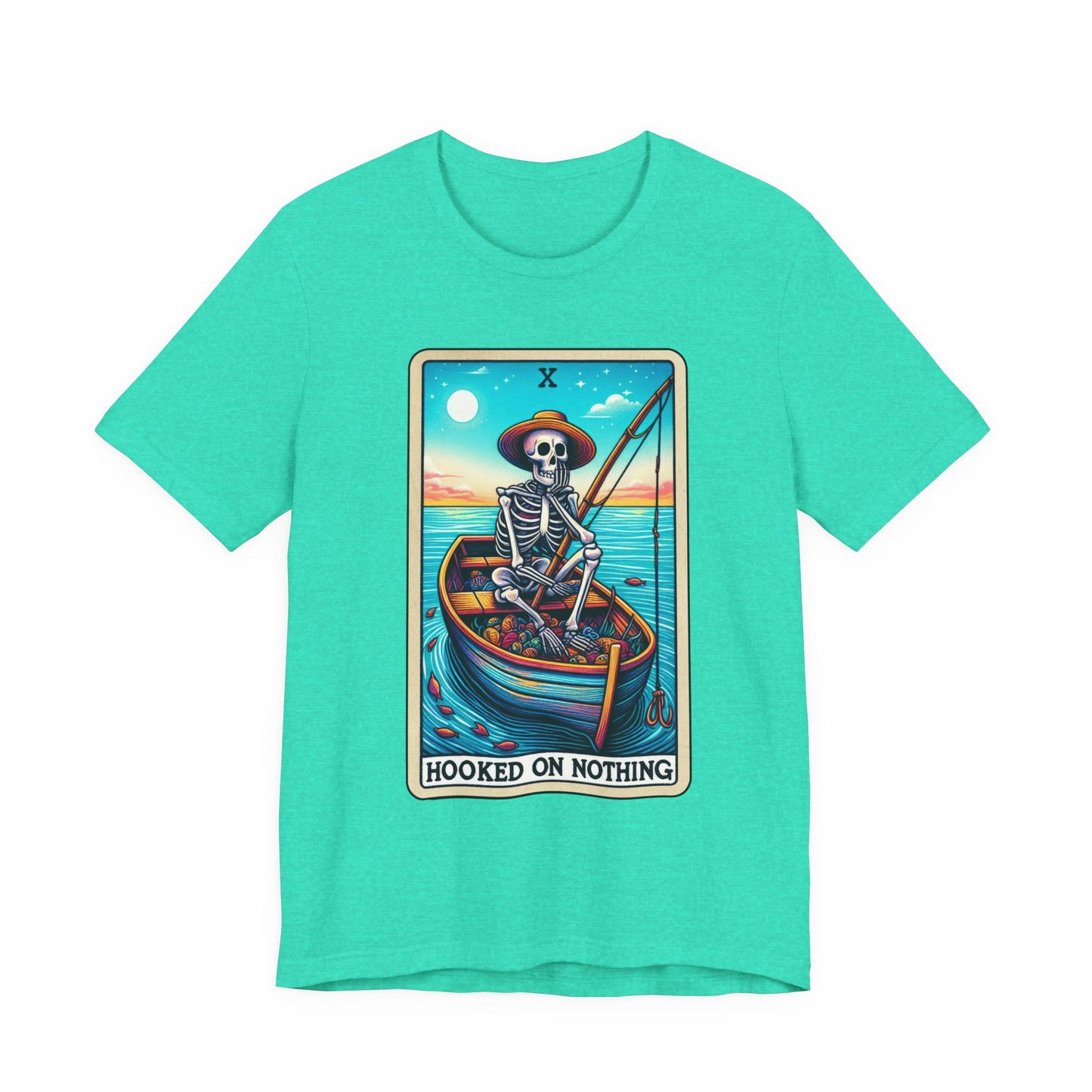 Hooked On Nothing Skeleton Fisherman Tee - Hooked on Nothing, Funny T-Shirt, Halloween Costume, Fishing Humor, Gift for Him/Her, Unique Graphic Tee