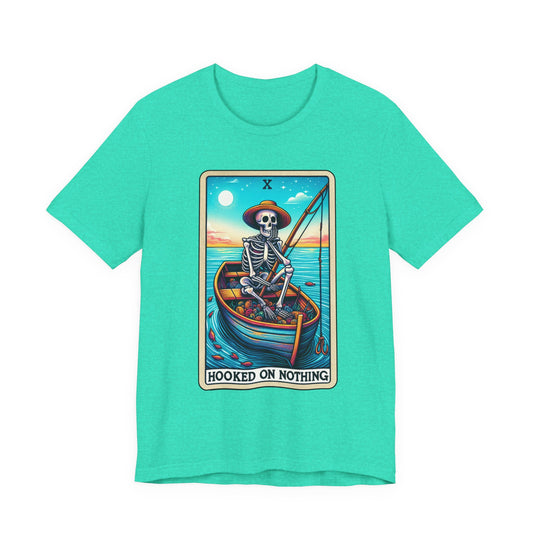 Hooked On Nothing Skeleton Fisherman Tee - Hooked on Nothing, Funny T-Shirt, Halloween Costume, Fishing Humor, Gift for Him/Her, Unique Graphic Tee