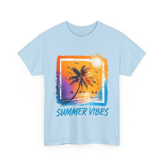 Summer Vibes Unisex Heavy Cotton Tee | Relaxed Fit T-Shirt for Beach Lovers, Vacation Wear, Summer Parties, Gift for Him/Her, Casual Style