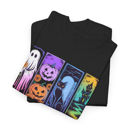 Spooky Season Unisex Heavy Cotton Tee, Halloween T-Shirt, Ghost and Pumpkin Shirt, Fall Apparel, Casual Wear, Party Outfit