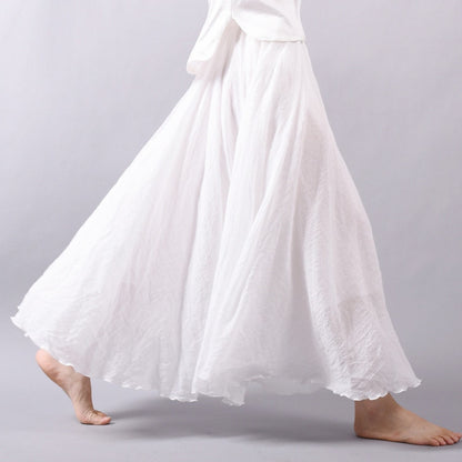 Women Linen Cotton Long Skirts Elastic Waist Pleated Maxi Skirts Beach Boho Vintage Summer Skirts Faldas Saia