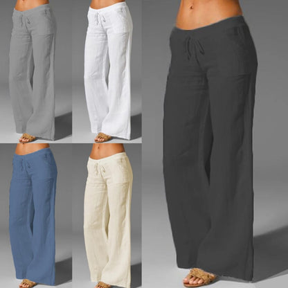 Women's Cotton Linen Pants Wide Leg Mid Waisted Harem Loose Soft Elastic Waist White Summer Pants Casual Trousers for Female