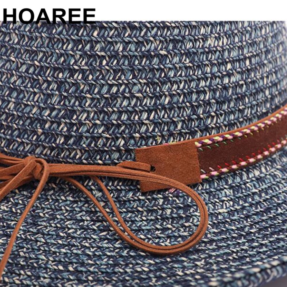 Women Straw Summer Hats Wide Brim Beach Hat Sombrero Men Fedora Sun Visor Belt Decoration Khaki Jazz Sun Hat