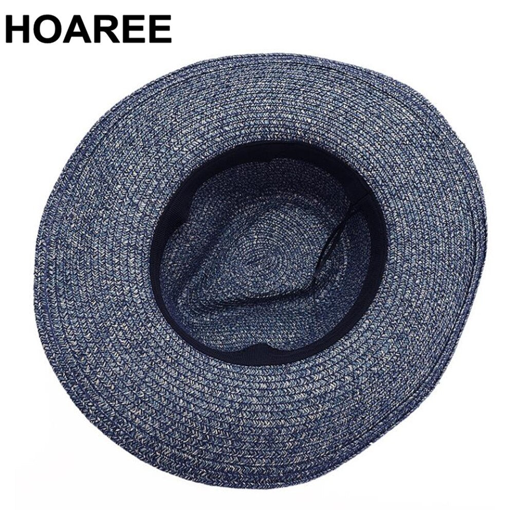 Women Straw Summer Hats Wide Brim Beach Hat Sombrero Men Fedora Sun Visor Belt Decoration Khaki Jazz Sun Hat